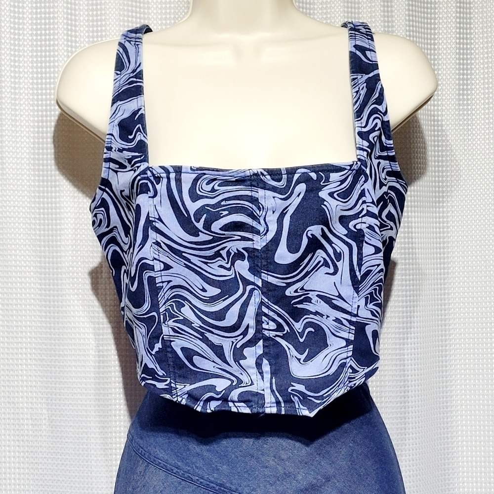 Derek Heart Denim Stretch Crop Corset Top (L)